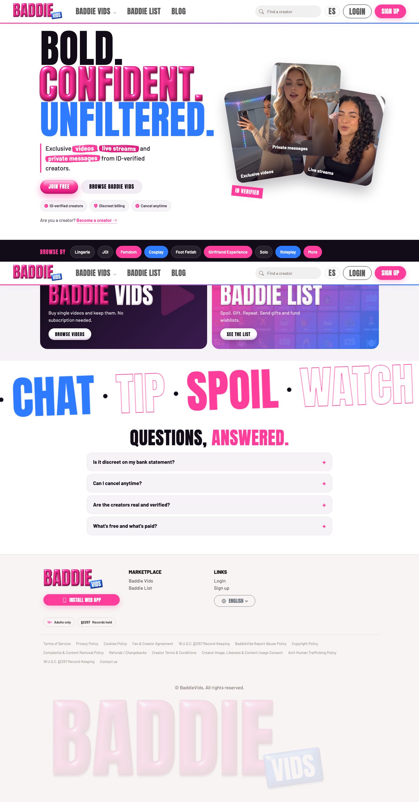 BaddieVids homepage