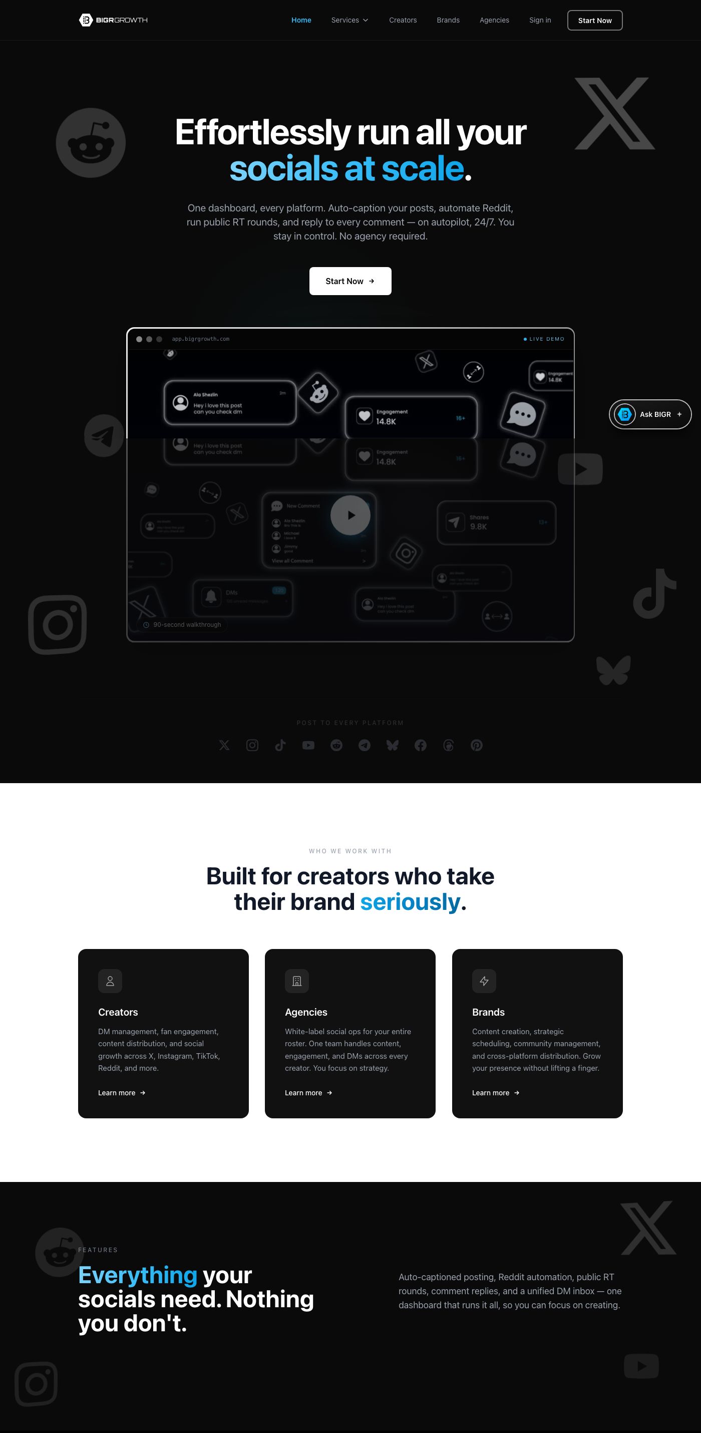 BIGRGrowth dashboard landing page