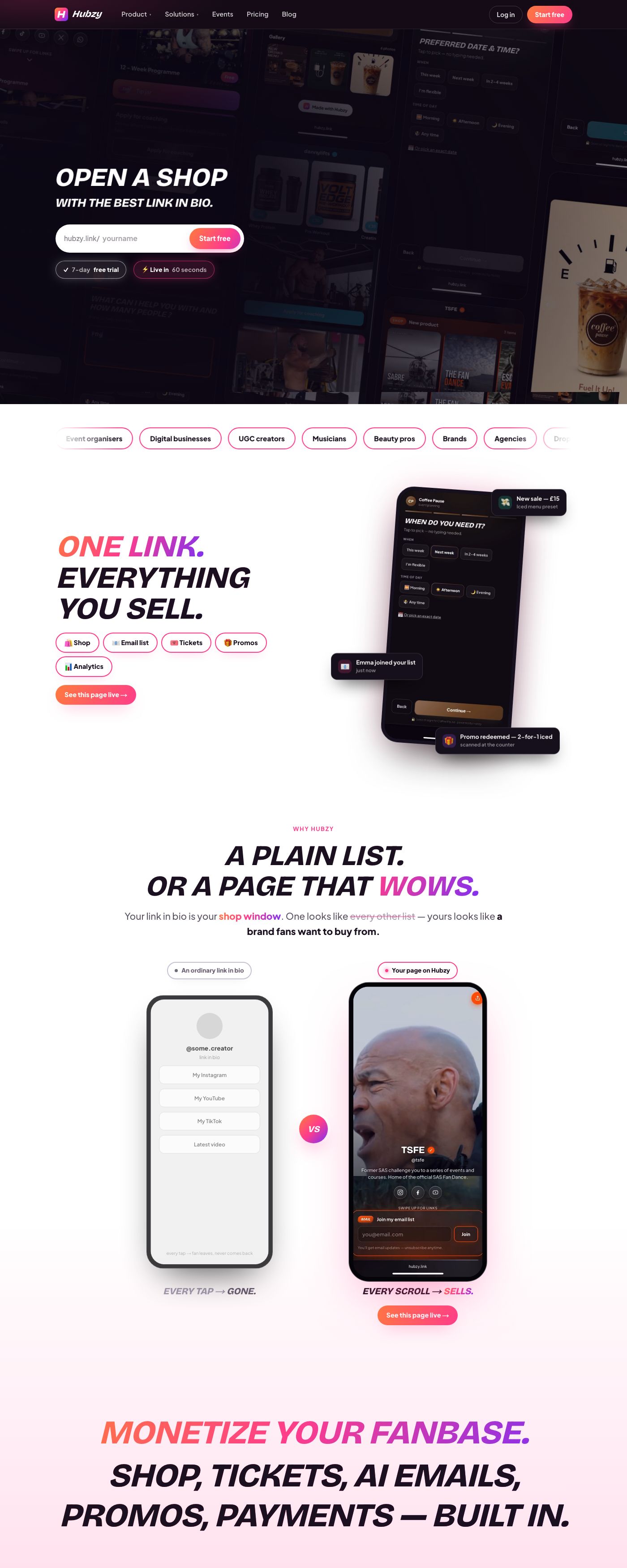 Hubzy landing page